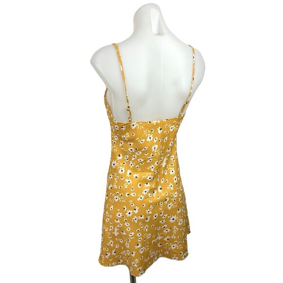 Princess Polly Yellow Daisy Floral Print Spaghetti Strap Slit Slip Mini Dress 2 - Picture 2 of 5